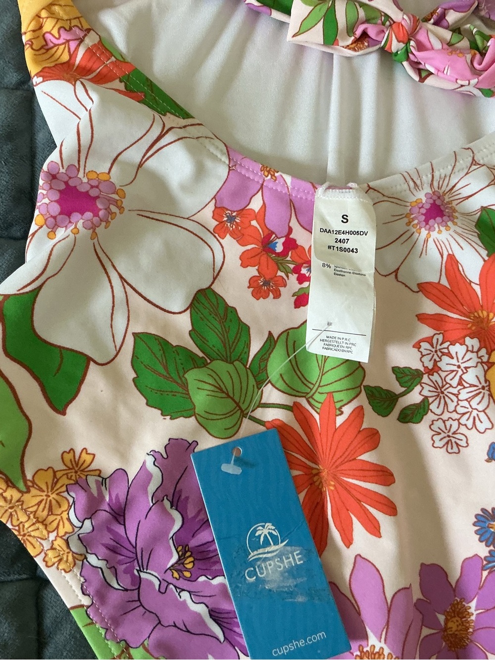 Cupshe Floral One-Piece Swimsuit in White with Yellow, Purple, Green and Pink - Picture 3 of 3